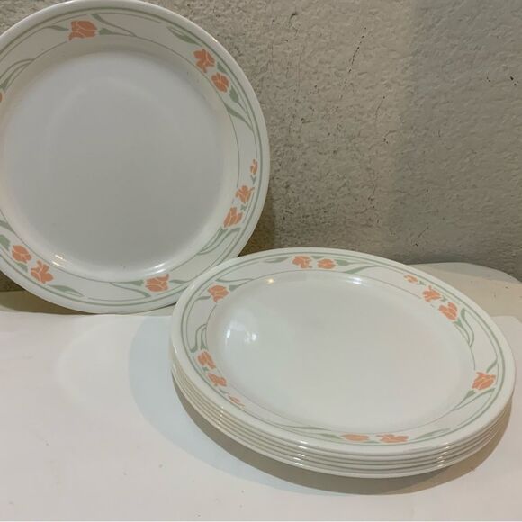 7 Vintage Corelle Peach Garland Dinner Plates 10 1/4" Corning Ware Made USA - Picture 3 of 10